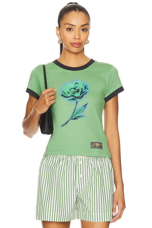 Ganni Peony Baby Fit T-Shirt - Stone Green