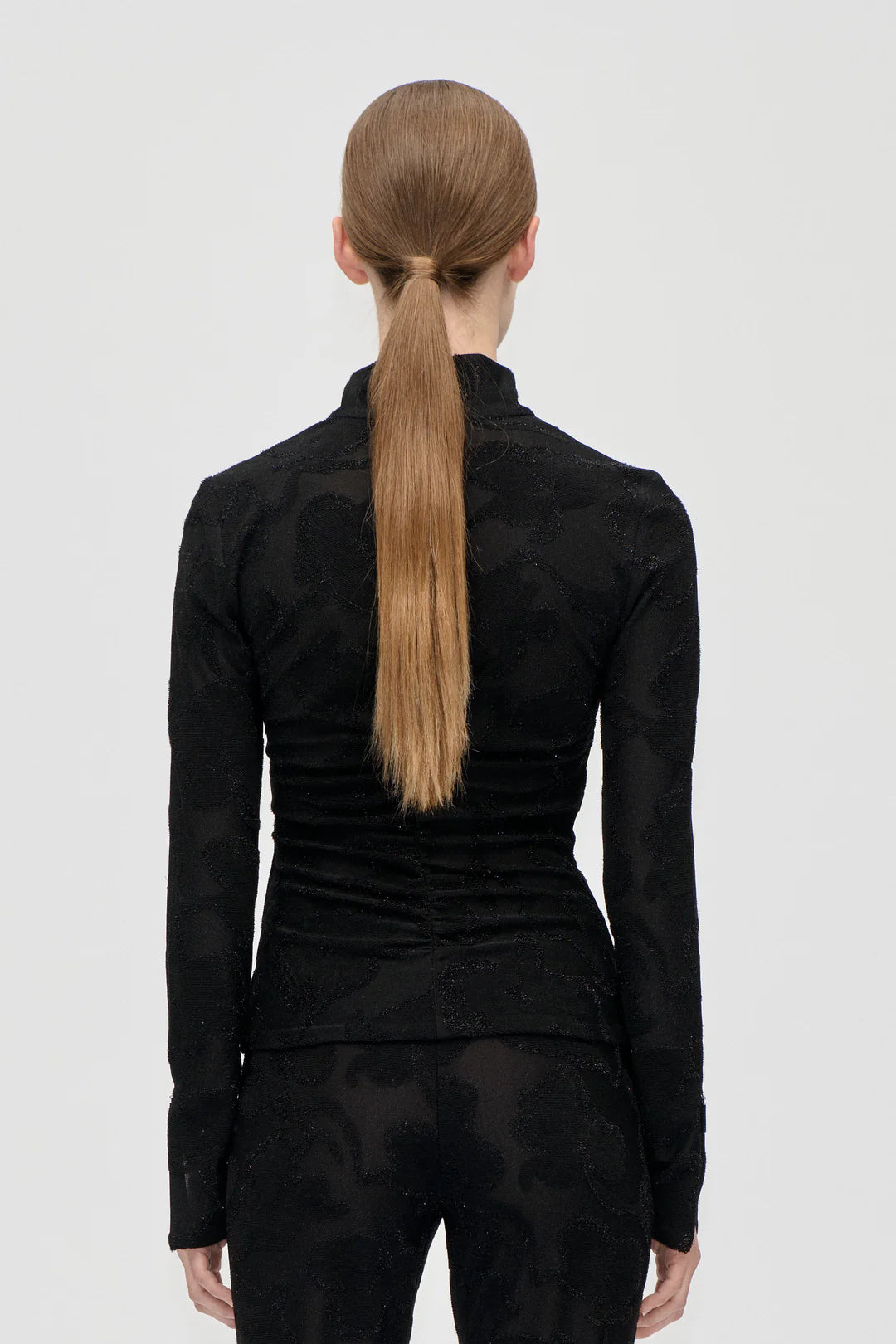 Stine Goya Gathered High Neck Collar Top - Black Petunias