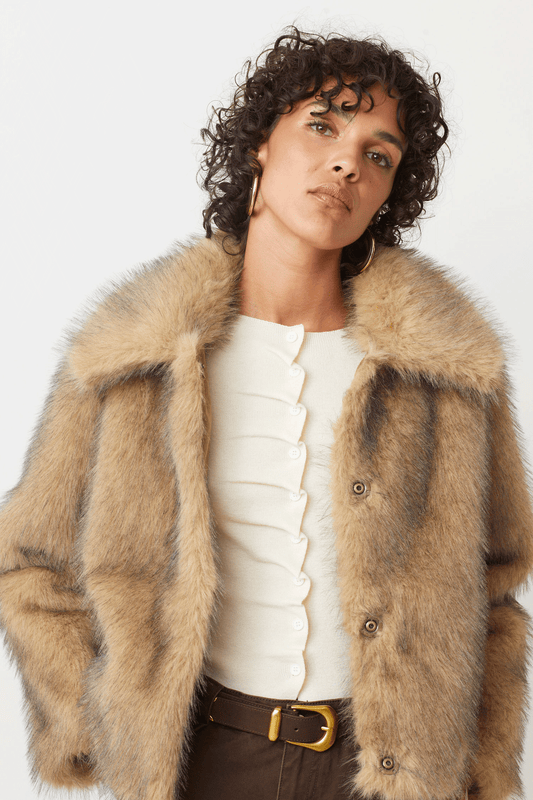 Suncoo Egon Faux Fur Jacket - Beige