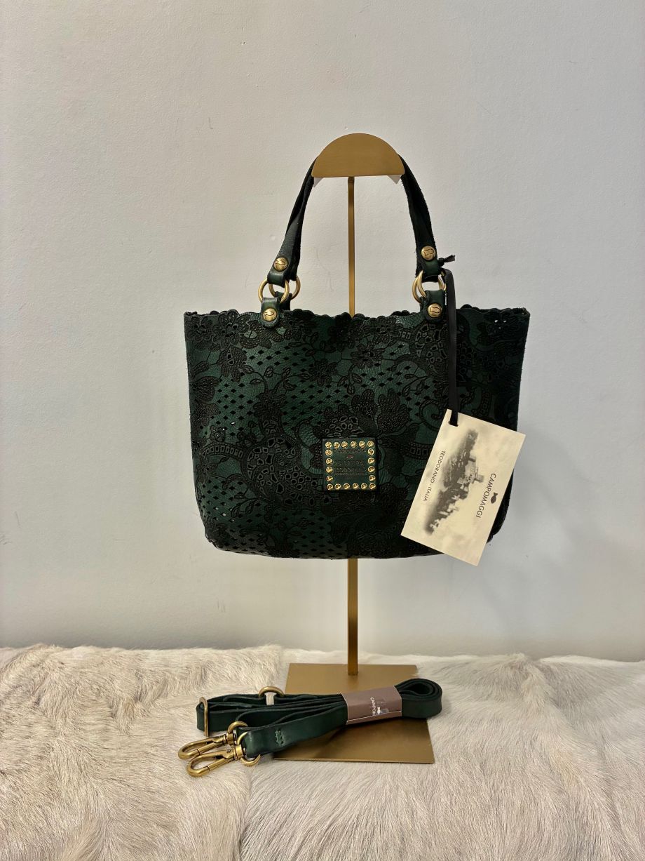 Campomaggi Maura Perforated Crossbody Bag - Green Bottle