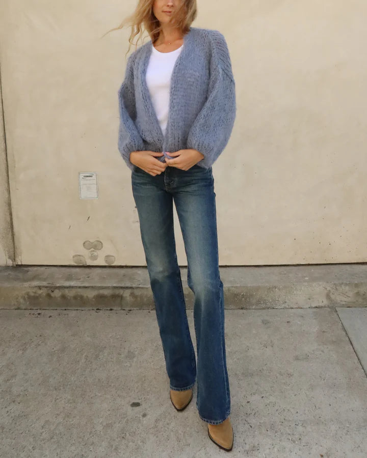 Maiami Shaggy Alpaca Bomber Cardigan - Grey Blue