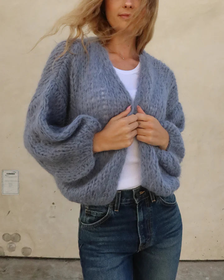 Maiami Shaggy Alpaca Bomber Cardigan - Grey Blue