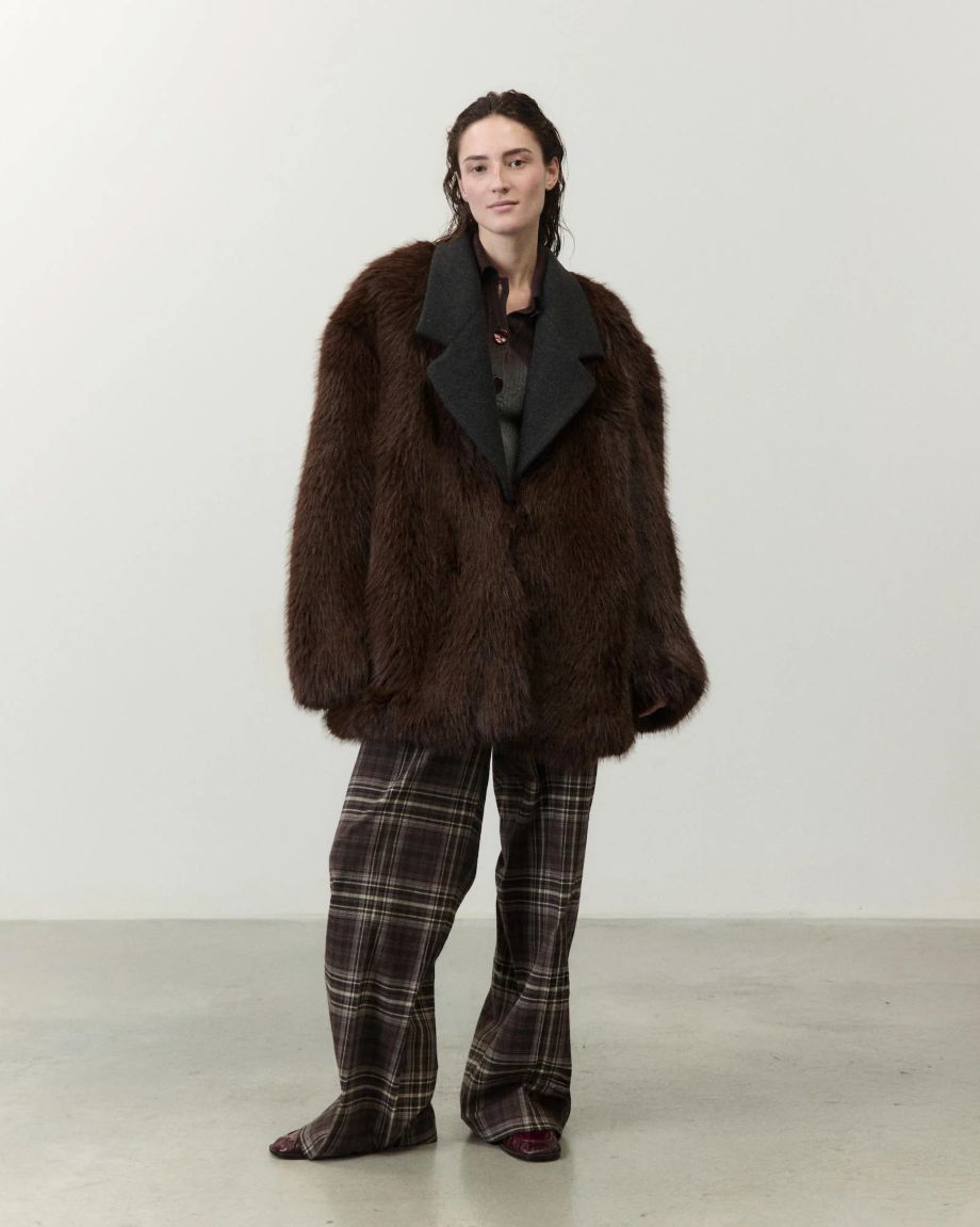 Alysi Super Fur Coat with Lapels - Choco