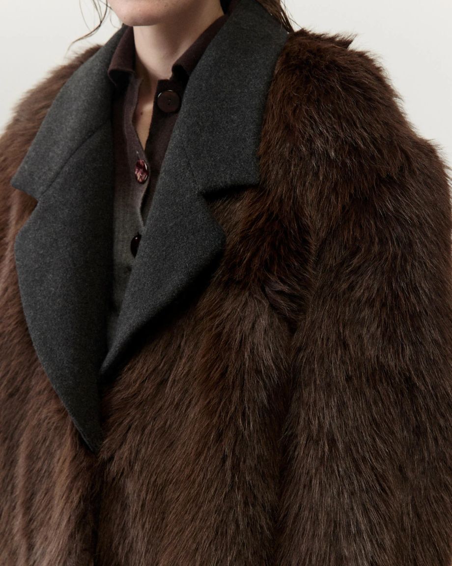 Alysi Super Fur Coat with Lapels - Choco