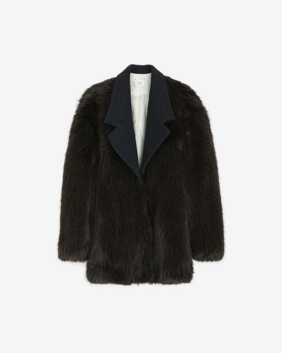 Alysi Super Fur Coat with Lapels - Choco