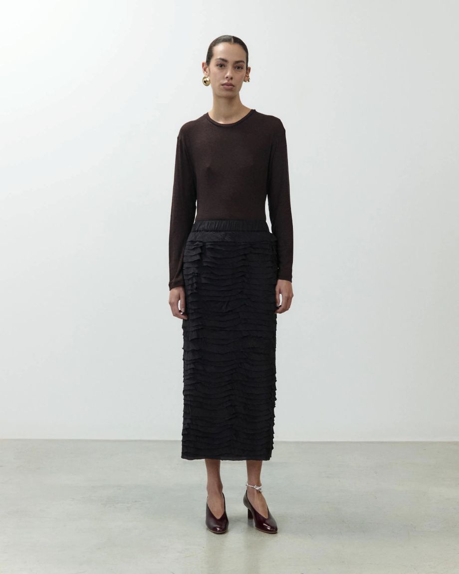 Alysi Midi Skirt with Ruffles - Black