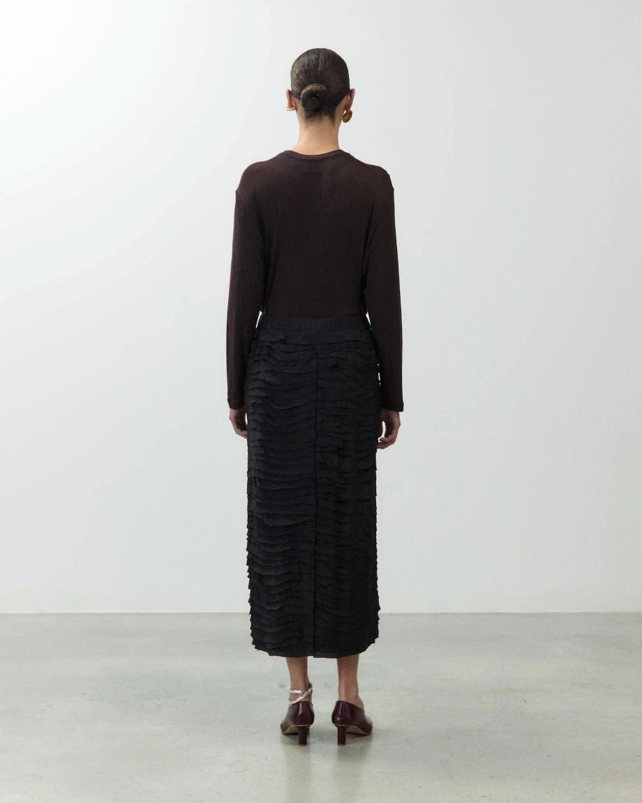 Alysi Midi Skirt with Ruffles - Black