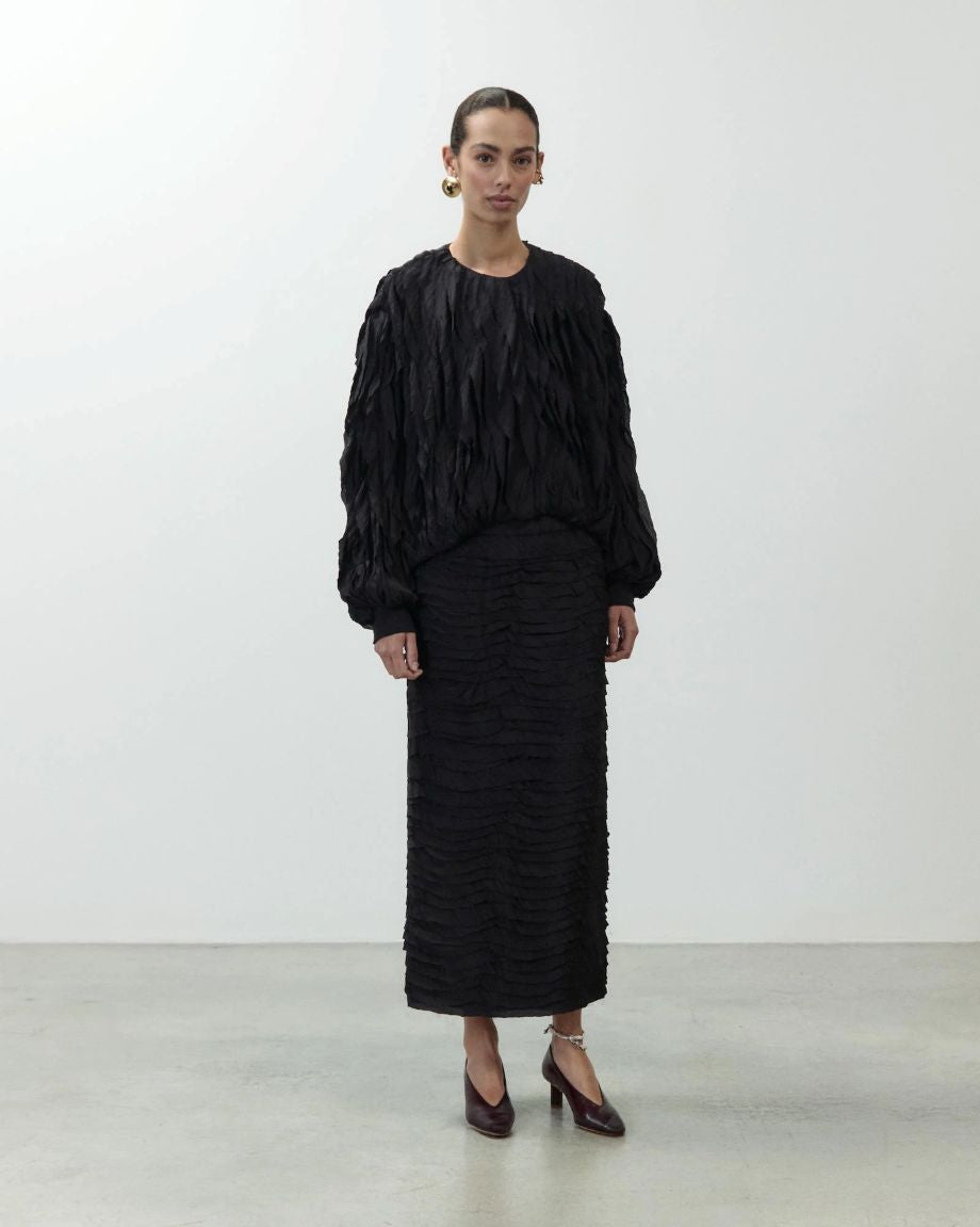 Alysi Bomber Jacket with Ruches - Black
