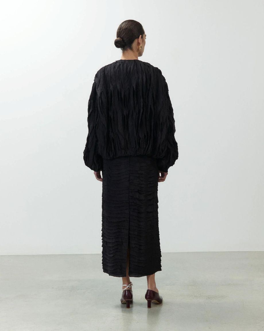 Alysi Bomber Jacket with Ruches - Black