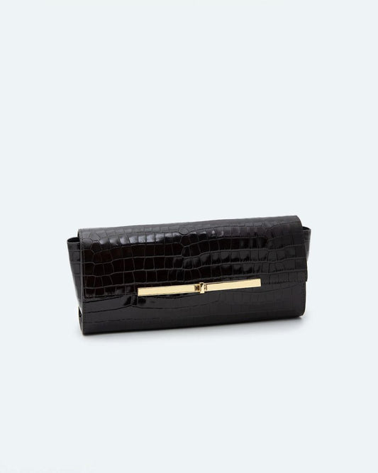 Alysi Crocodile-Effect Leather Clutch Bag - Black