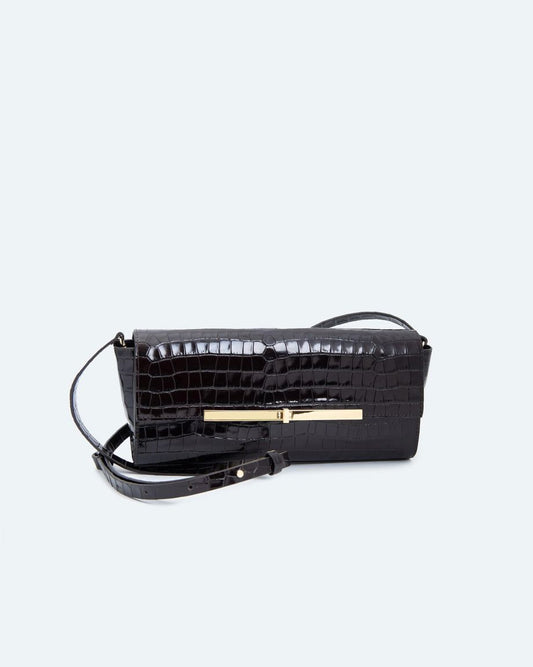 Alysi Crocodile-Effect Leather Clutch Bag - Black