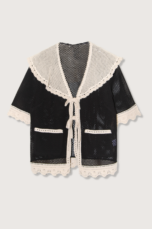 Sea-NY Kendall Crochet Tie Front Top - Black