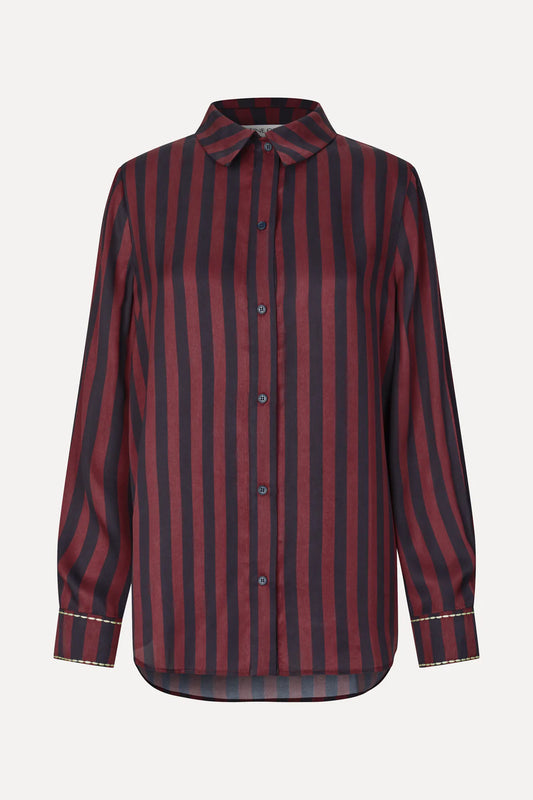 Stine Goya Long Sleeve Shirt - Navy/Burgundy Wallpaper Stripes