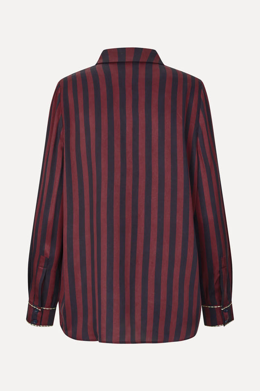 Stine Goya Long Sleeve Shirt - Navy/Burgundy Wallpaper Stripes