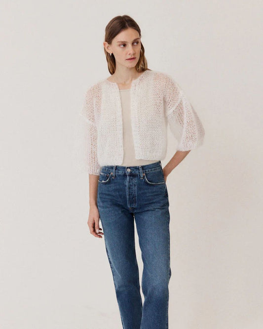 Maiami Mohair Short Sleeve Bomber Cardigan - White