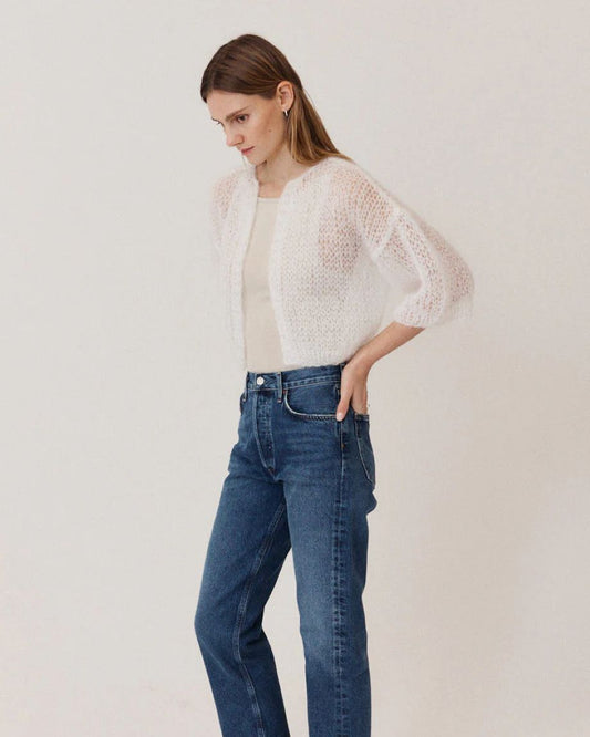 Maiami Mohair Short Sleeve Bomber Cardigan - White