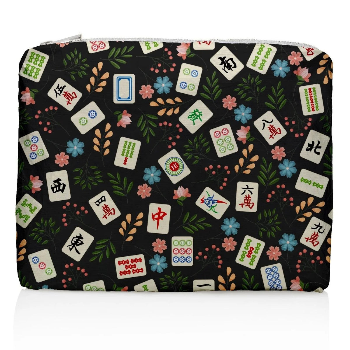 Hi, Love Medium Mahjong Zipper Pouch - Black