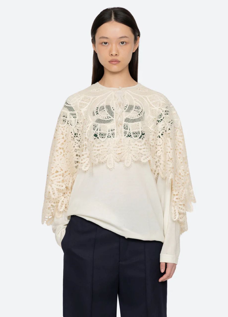Sea-NY Alina Lace Cape - Cream
