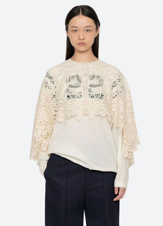 Sea-NY Alina Lace Cape - Cream