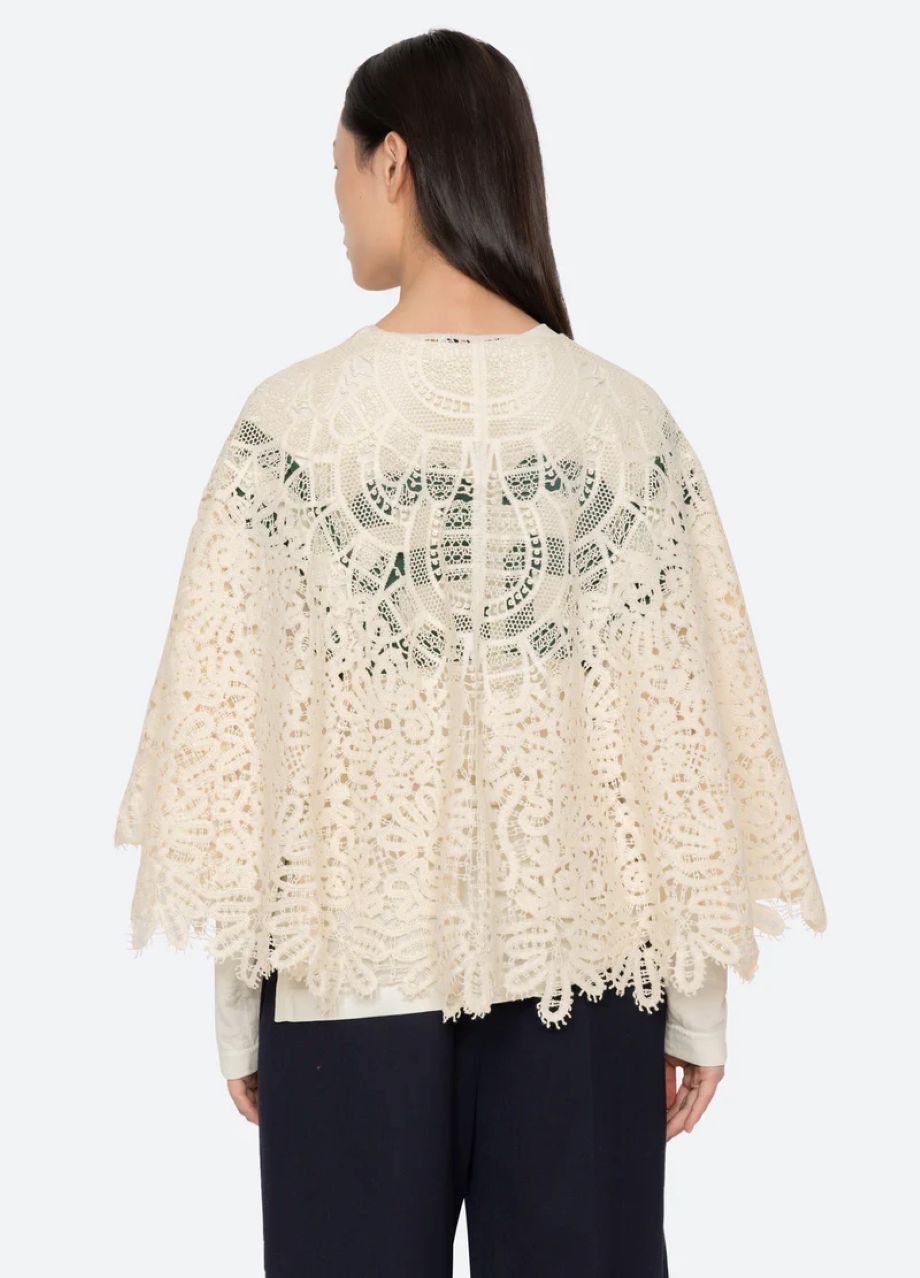 Sea-NY Alina Lace Cape - Cream
