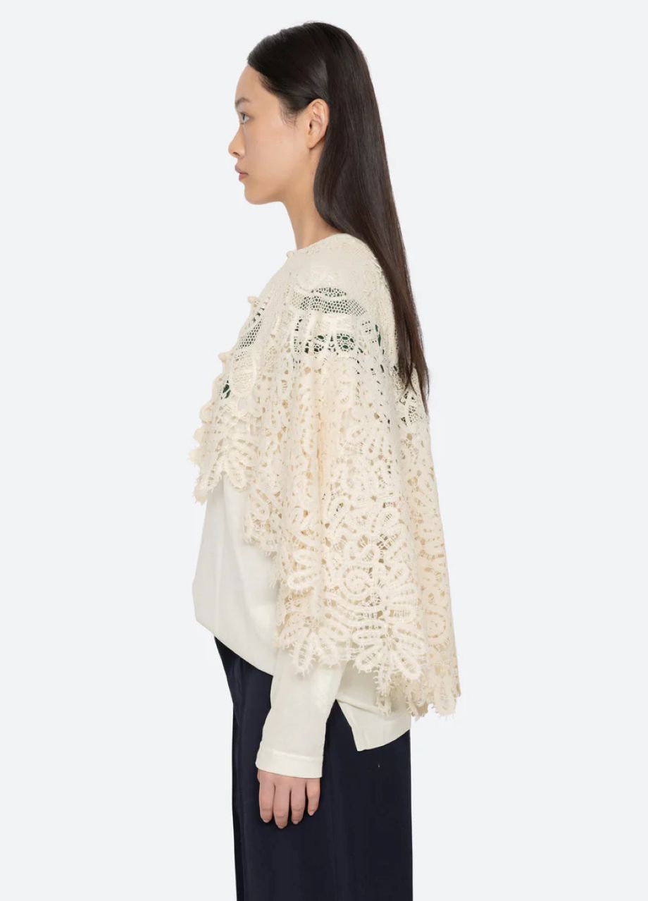 Sea-NY Alina Lace Cape - Cream
