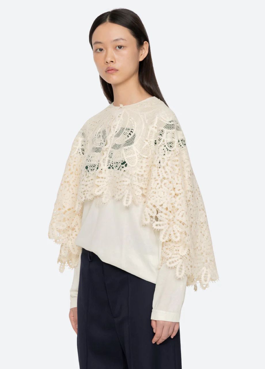 Sea-NY Alina Lace Cape - Cream