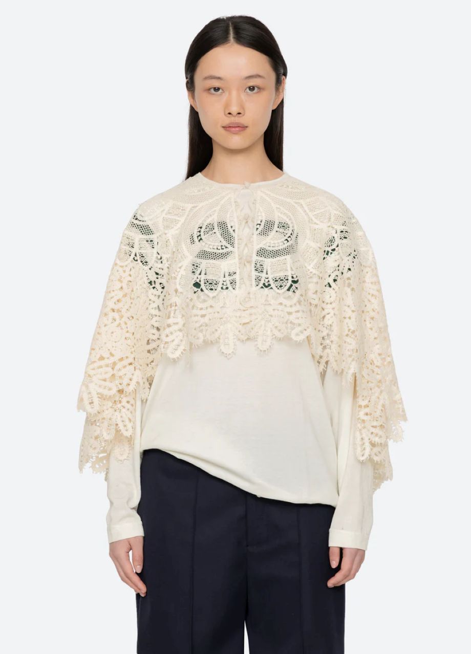 Sea-NY Alina Lace Cape - Cream