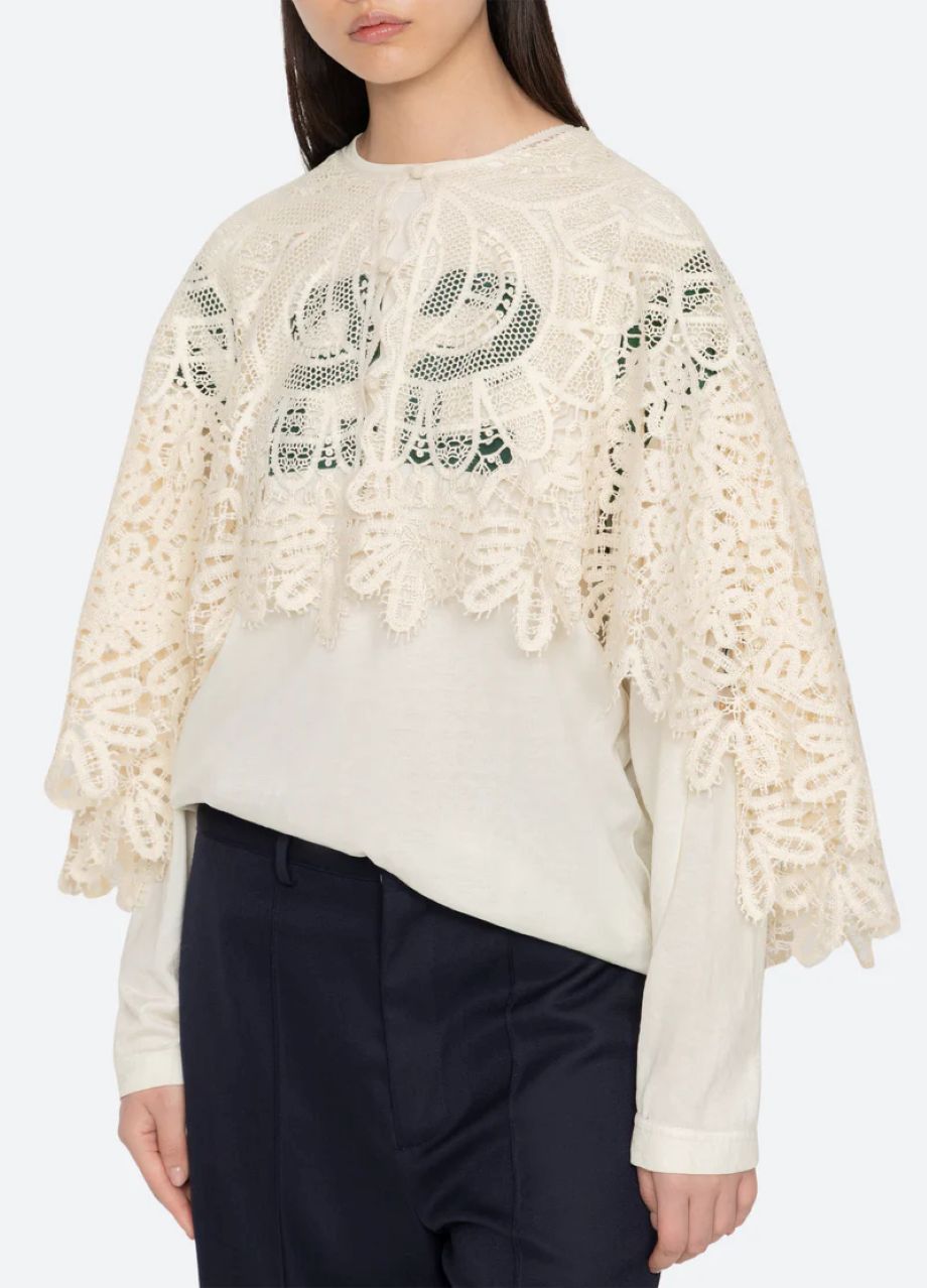Sea-NY Alina Lace Cape - Cream