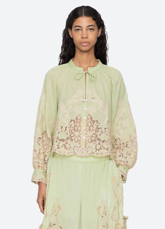 Sea-NY Gracelyn Lace Embroidered Top - Green