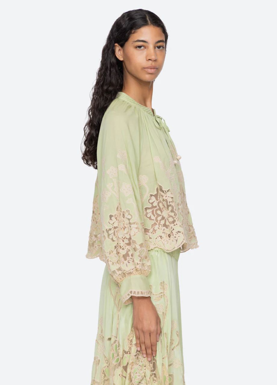 Sea-NY Gracelyn Lace Embroidered Top - Green