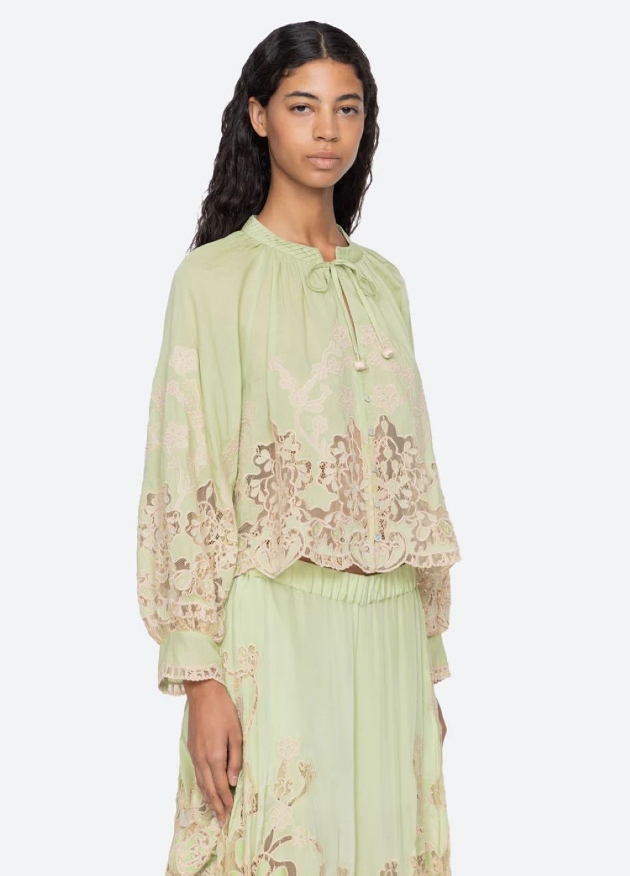 Sea-NY Gracelyn Lace Embroidered Top - Green