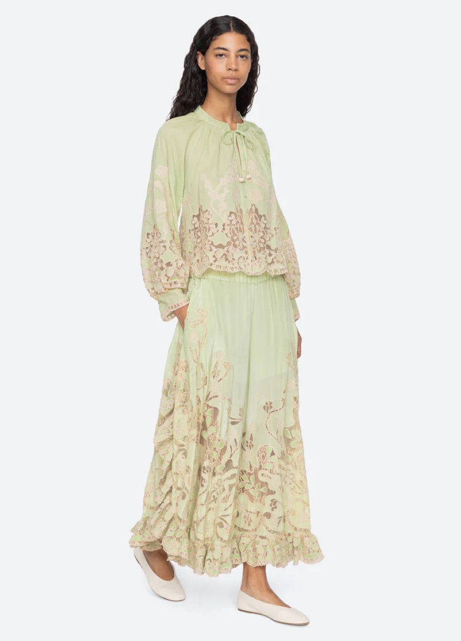 Sea-NY Gracelyn Lace Embroidered Pants - Green