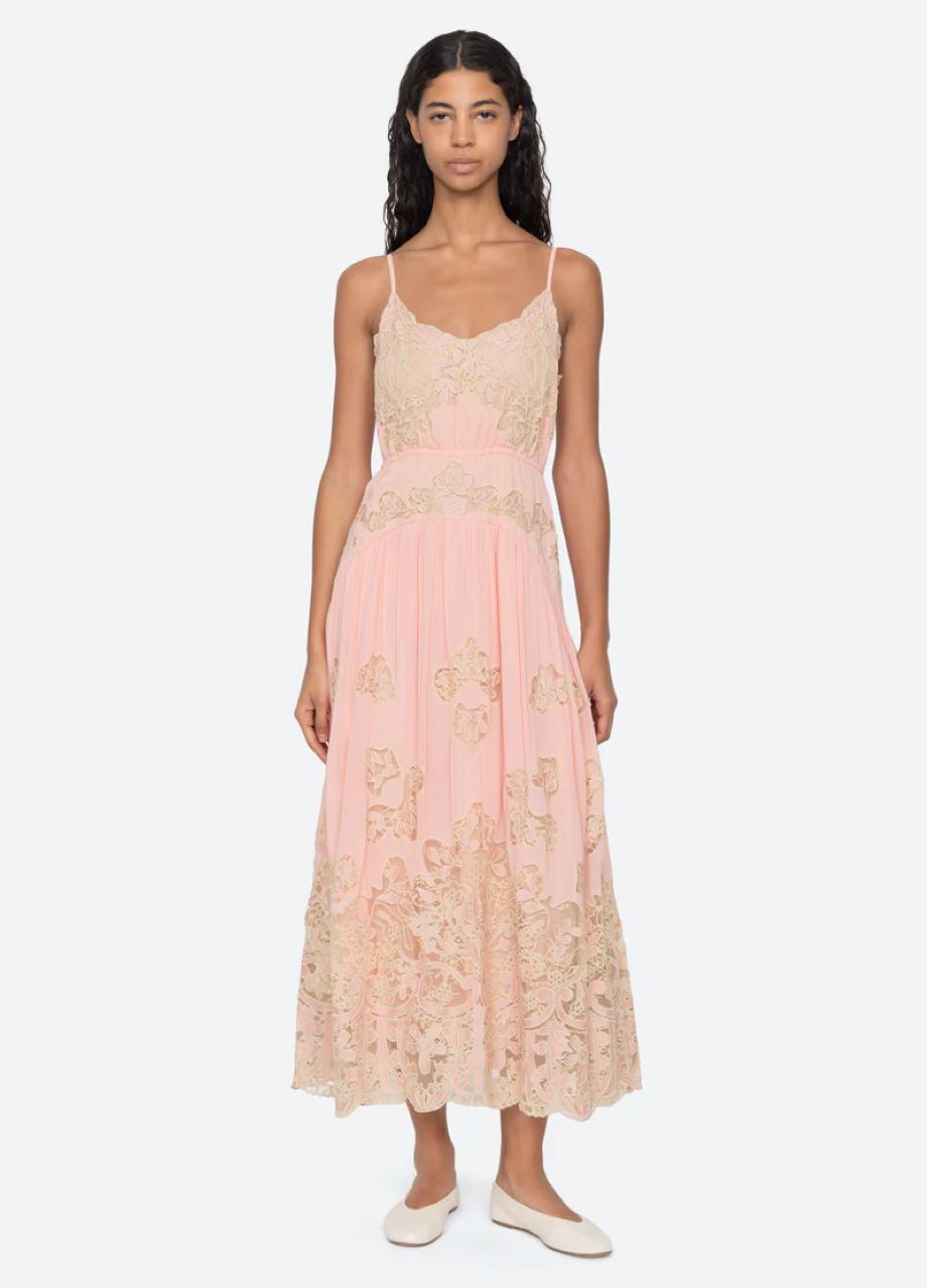 Sea-NY Gracelyn Lace Embroidered Slip Dress - Pink