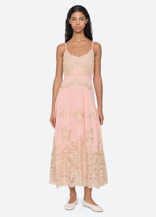 Sea-NY Gracelyn Lace Embroidered Slip Dress - Pink