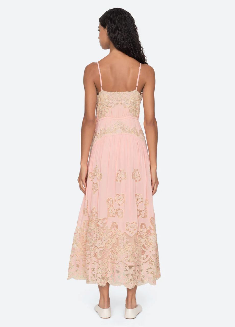 Sea-NY Gracelyn Lace Embroidered Slip Dress - Pink
