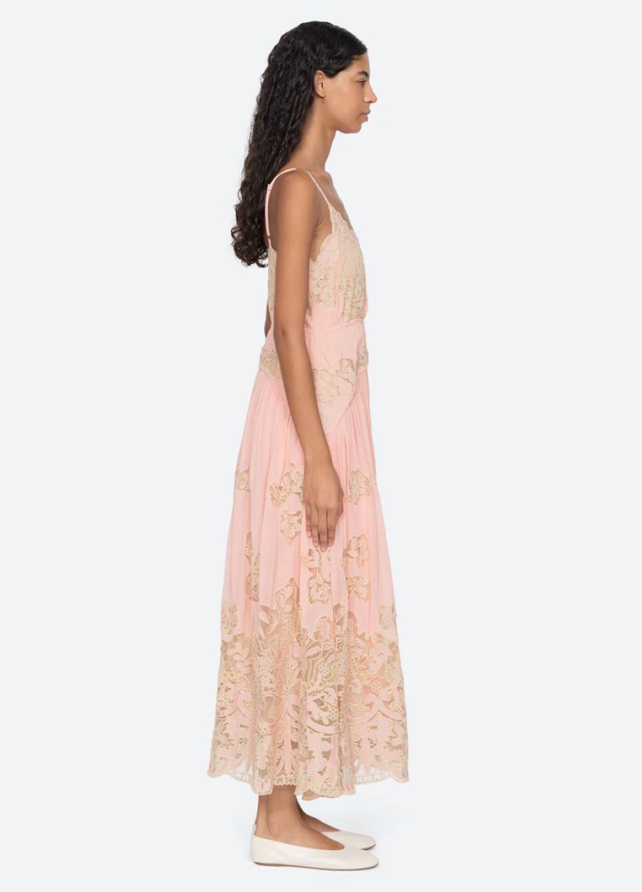 Sea-NY Gracelyn Lace Embroidered Slip Dress - Pink