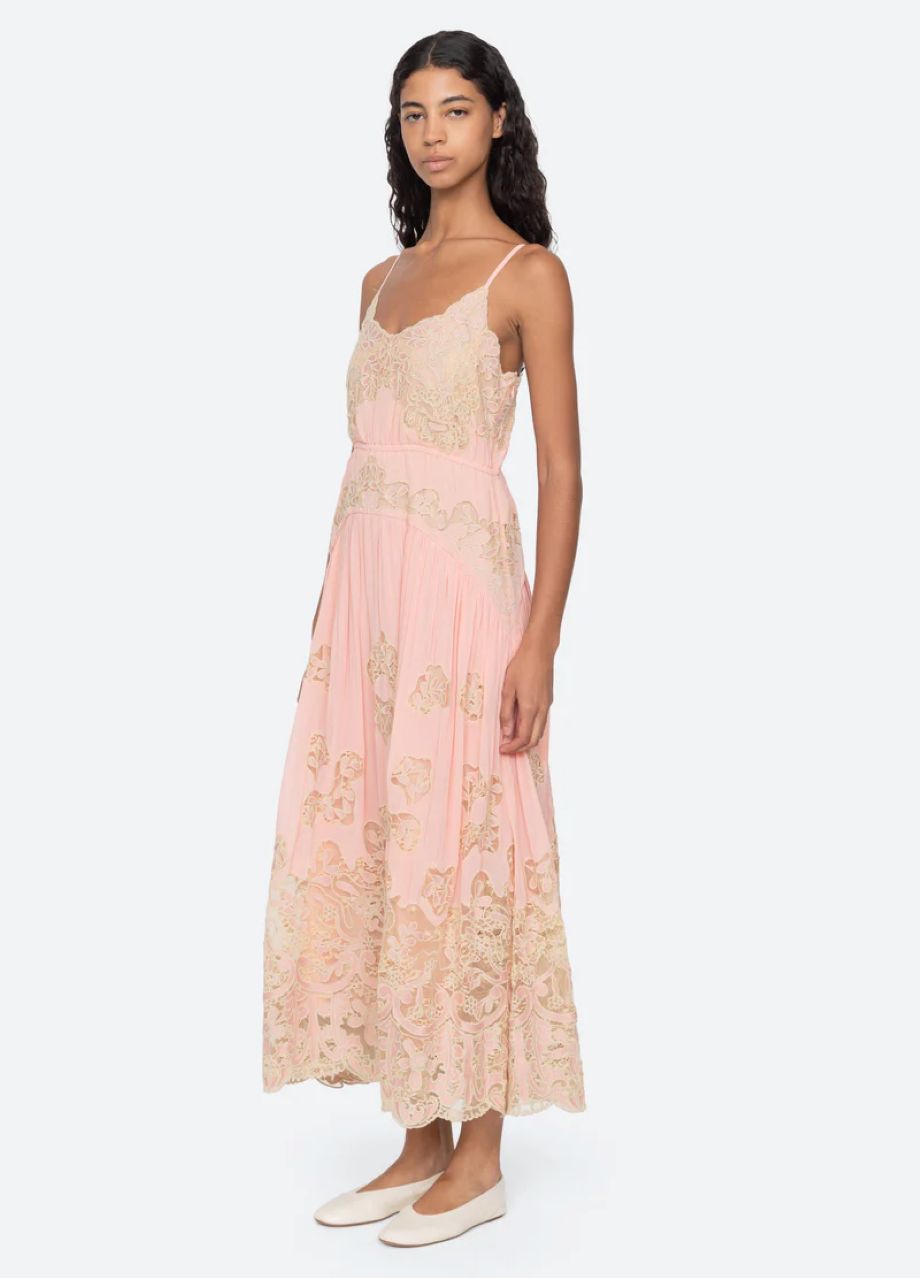 Sea-NY Gracelyn Lace Embroidered Slip Dress - Pink