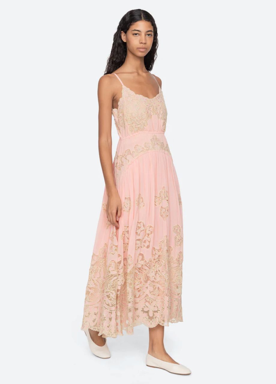 Sea-NY Gracelyn Lace Embroidered Slip Dress - Pink