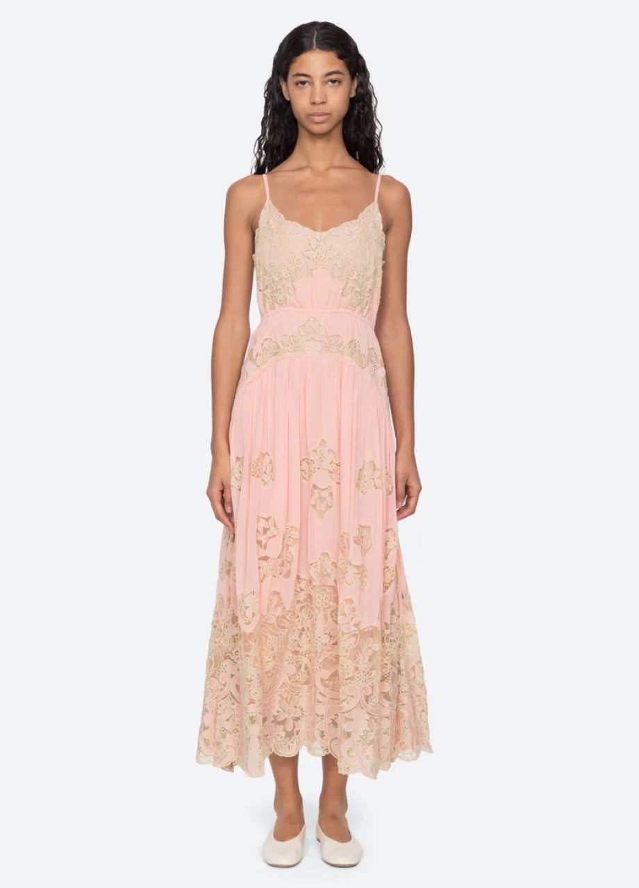 Sea-NY Gracelyn Lace Embroidered Slip Dress - Pink