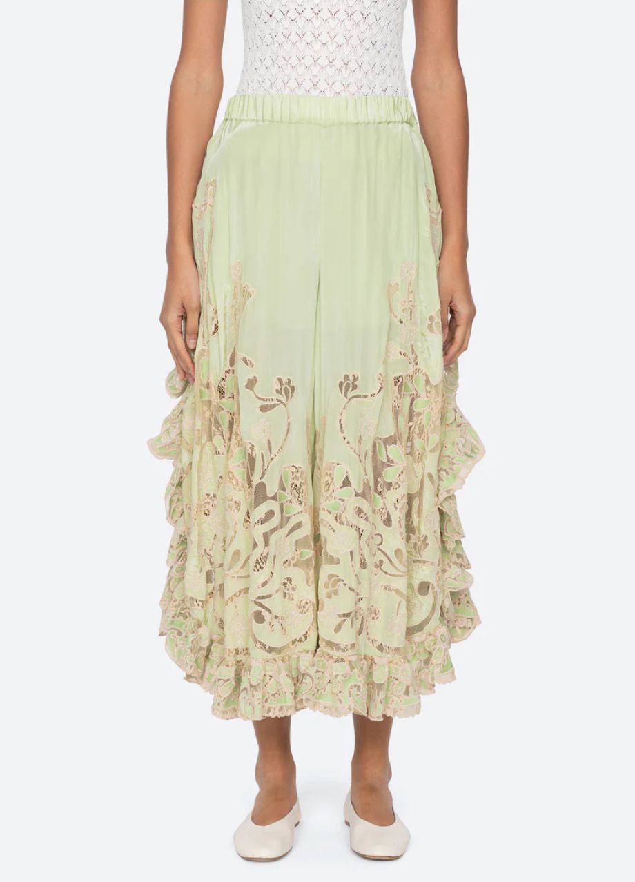 Sea-NY Gracelyn Lace Embroidered Pants - Green