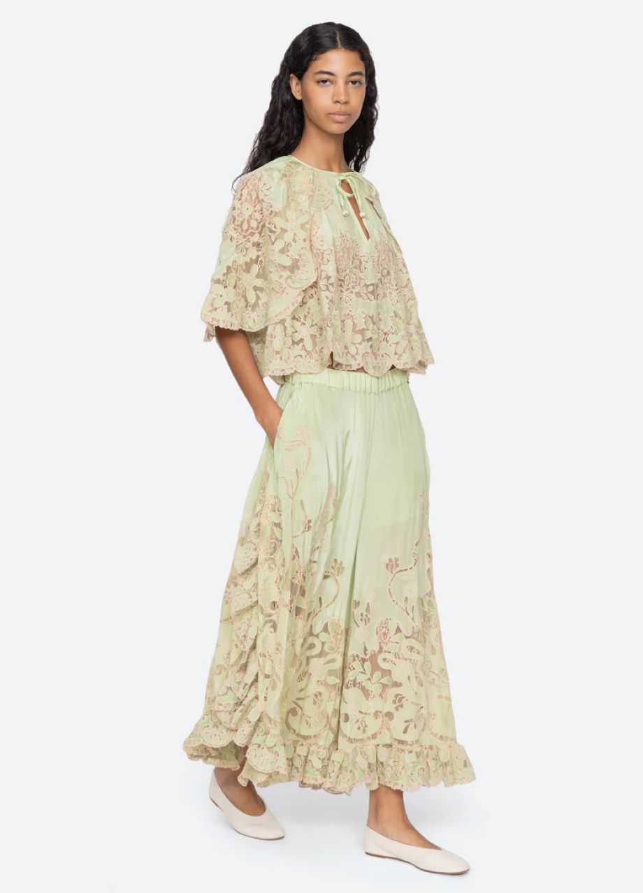 Sea-NY Gracelyn Lace Embroidered Pants - Green