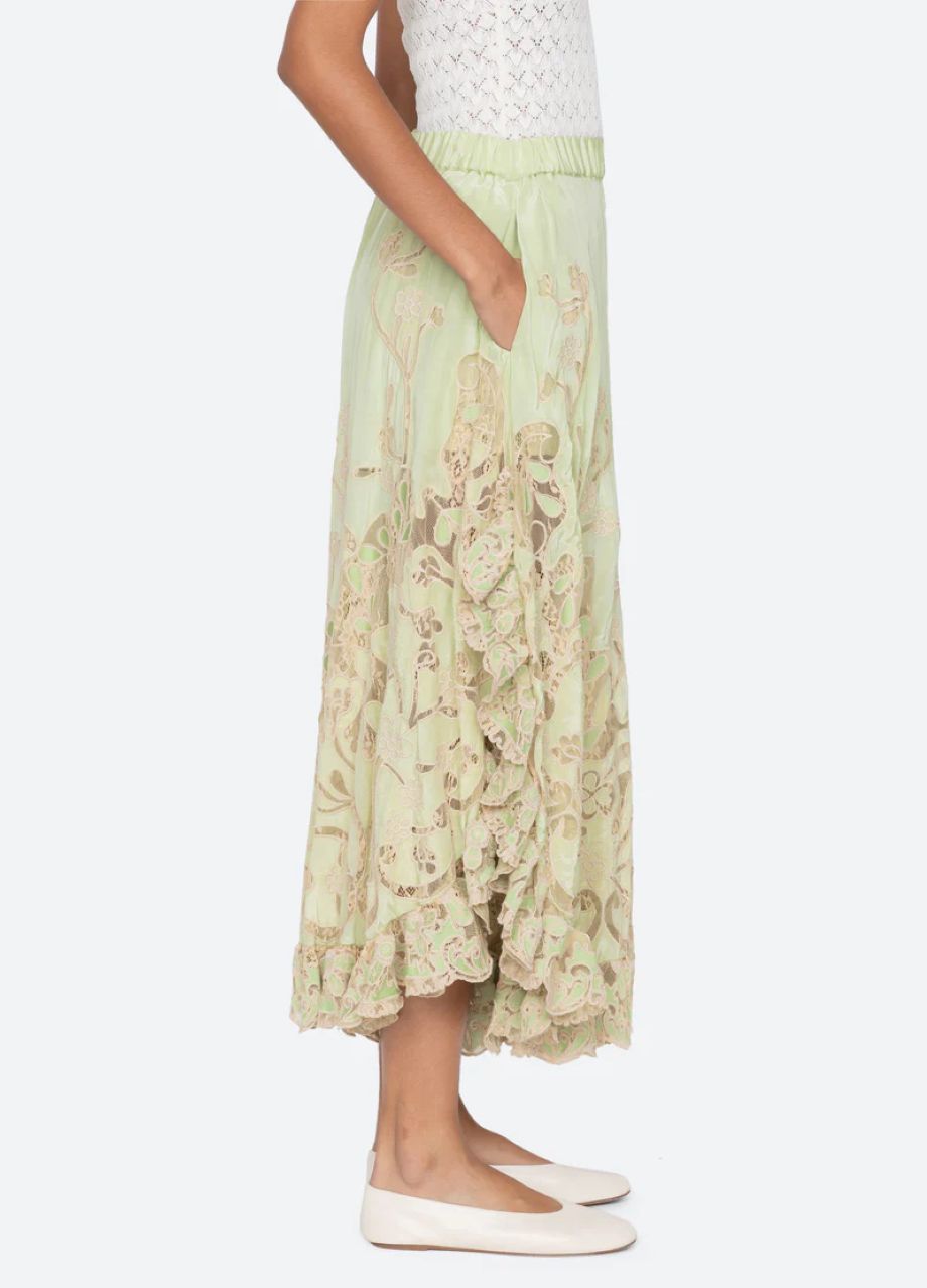 Sea-NY Gracelyn Lace Embroidered Pants - Green