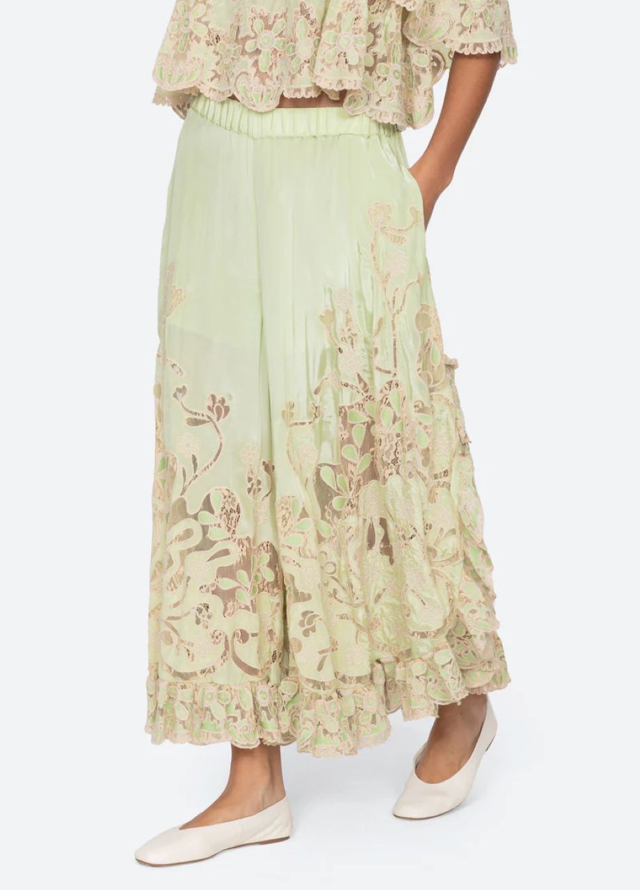 Sea-NY Gracelyn Lace Embroidered Pants - Green