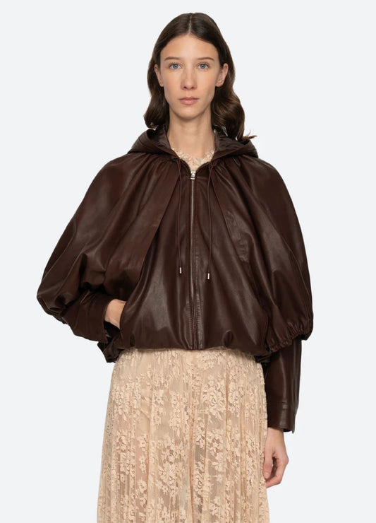 Sea-NY Thompson Leather Cape Jacket - Brown