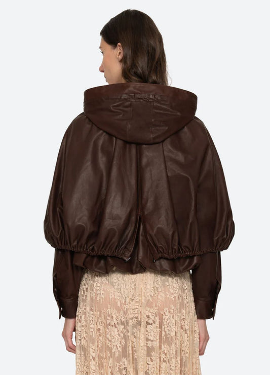 Sea-NY Thompson Leather Cape Jacket - Brown