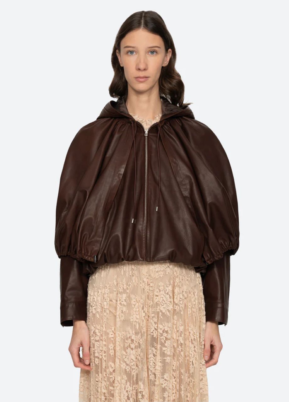 Sea-NY Thompson Leather Cape Jacket - Brown