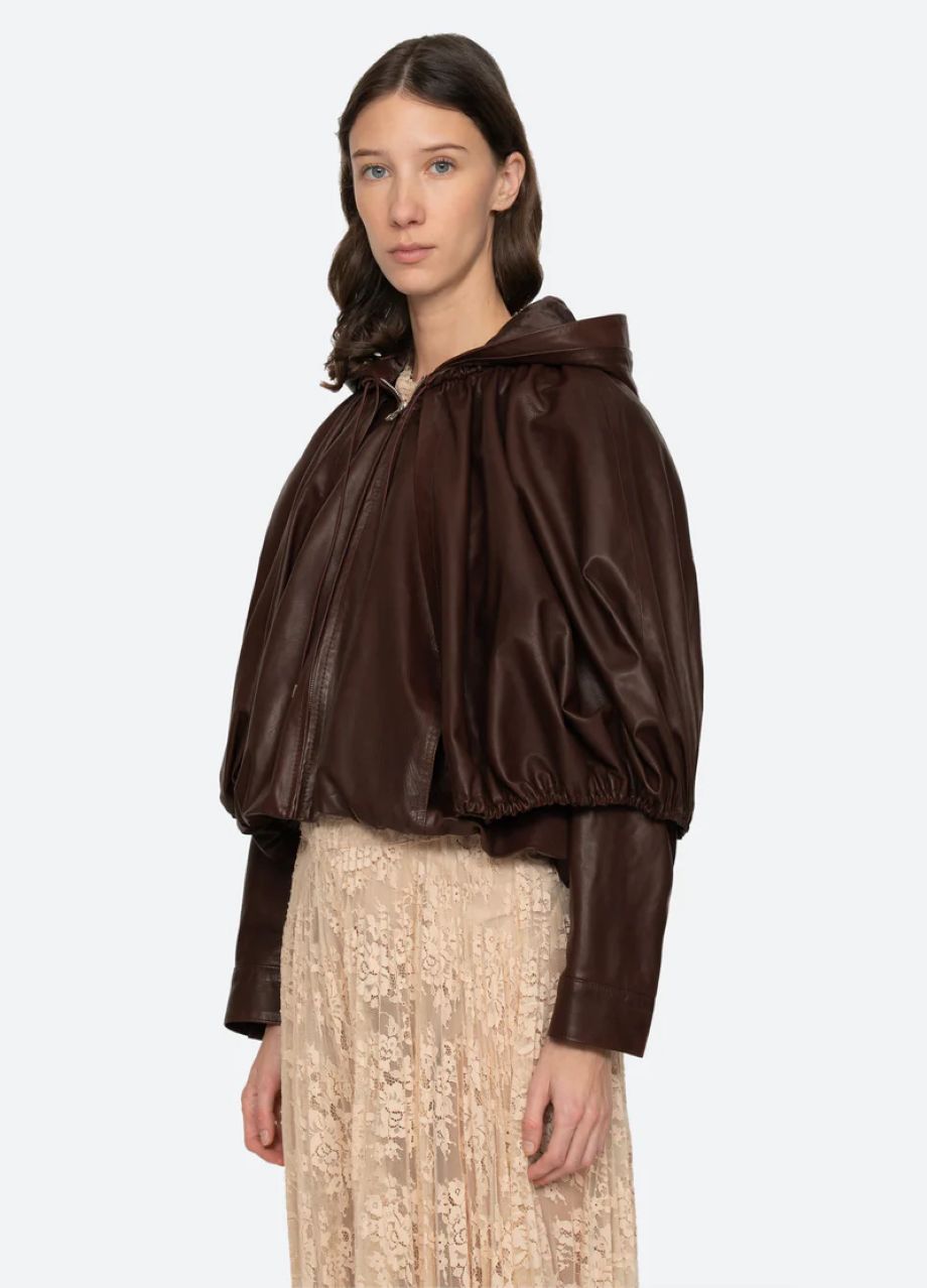 Sea-NY Thompson Leather Cape Jacket - Brown
