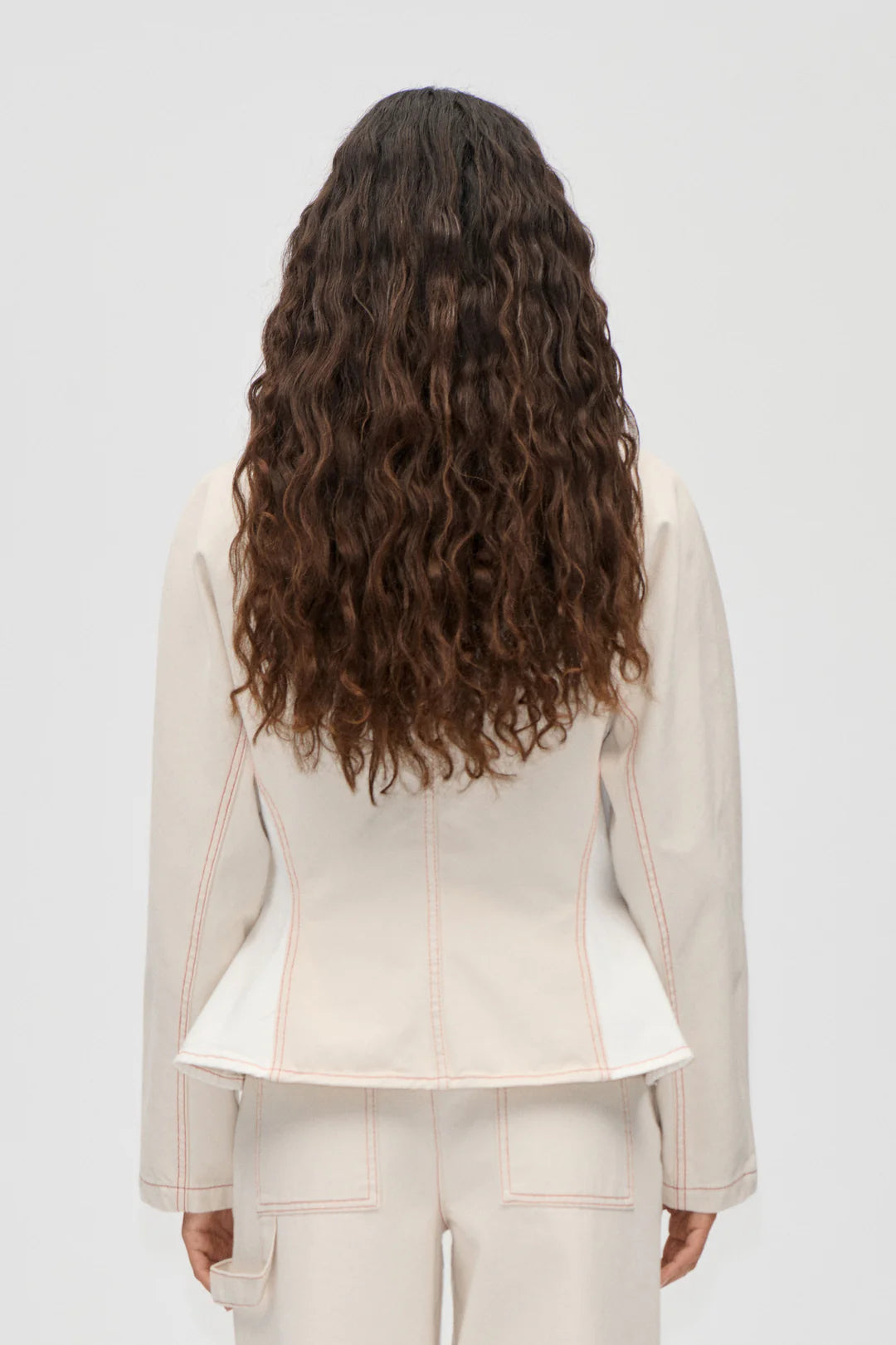 Stine Goya Peplum Collar Denim Jacket - Natural/Red