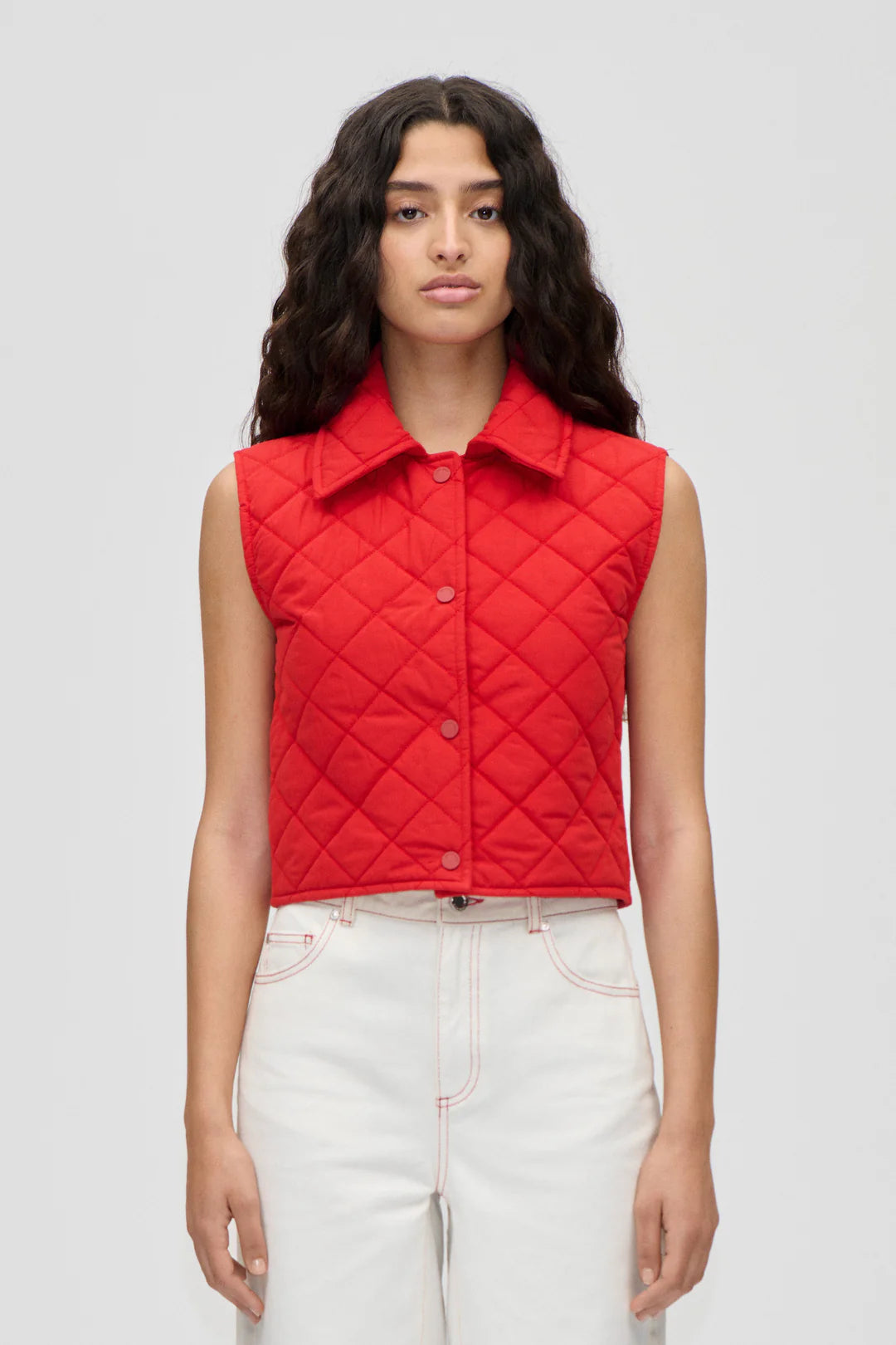 Stine Goya Peplum Collar Denim Jacket - Natural/Red