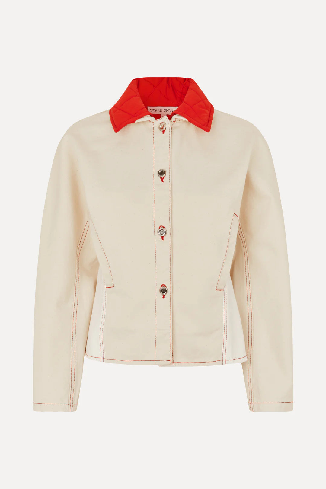 Stine Goya Peplum Collar Denim Jacket - Natural/Red